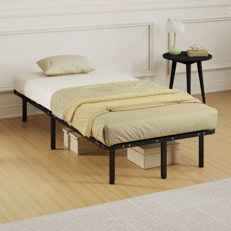 Struttura Letto Singolo 90x190 cm a 28 Doghe, Rete Letto Singolo in Legno con Struttura in Acciaio e Spazio Contenitore Inferiore, per Camera da Letto, Montaggio Facile, Altezza 31cm, Nero