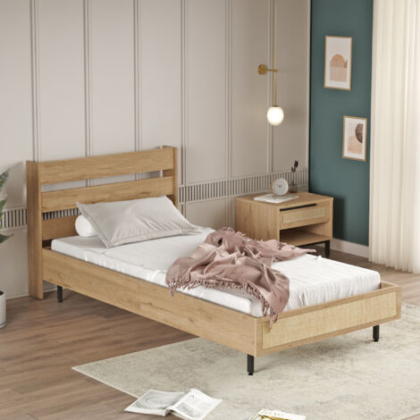 Struttura Letto Singolo Kvænangen 100x200 cm Testiera Alta - Effetto Rovere [en.casa]