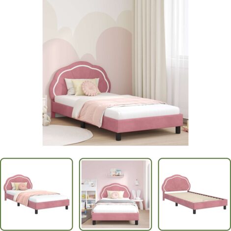 Struttura letto -  Struttura letto bambini con testata Rosa 90 x 200 cm Velluto
