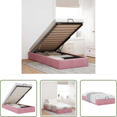 Struttura letto -  Struttura Letto Pouf Senza Materasso Rosa 90x200 cm Velluto
