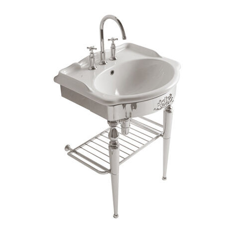 Struttura Paestum a terra in ottone con lavabo cm. 71x58 bianco