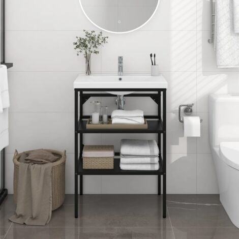 Struttura per Lavabo da Bagno, Telaio per Lavabo da Bagno,Mobili bassi per bagno Nera 59x38x83 cm in Ferro KWI8324 BonneVie