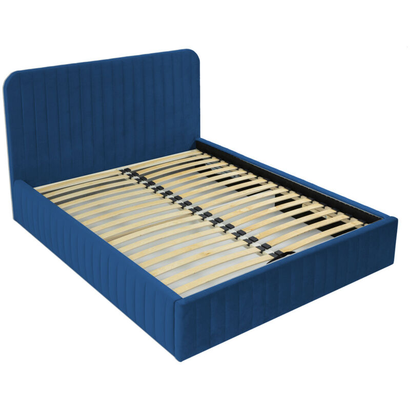 Stuart - lit coffre - 140x200 cm - sommier inclus - en velours - bleu marine
