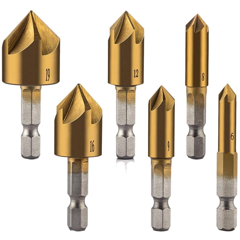 Image of Tlily - Stück 1/4 Zoll Sechskantschaft Senker Bohrer Körner Set hss 5 Flöte 90 Grad Werkzeugsätze