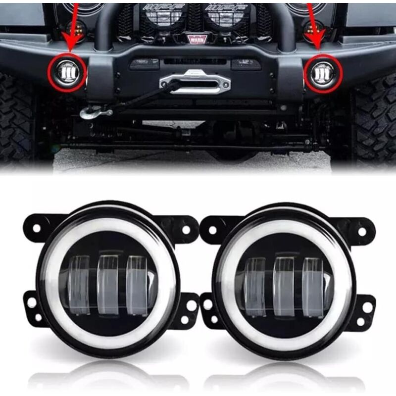 Image of Stück 4" 30W schwarze runde Nebelscheinwerfer mit Halo-Ring DRL für Wrangler