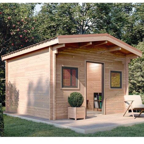 STUDIO DE JARDIN OUTRIAZ 15M² - BOIS DOUGLAS 55MM - PORTE & FENETRE PVC - TOITURE ACIER
