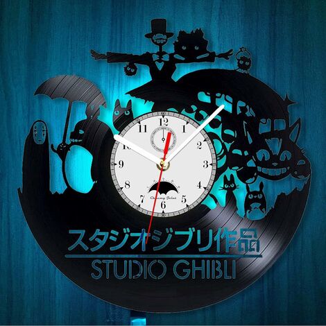 Studio Ghibli Anime Vinyl Horloge Murale Animation pour Enfant - Décoration Chambre d'enfants My Neighbor Totoro Horloge Vinyle Princesse Mononoke, Avec LED., 3030cm thsinde