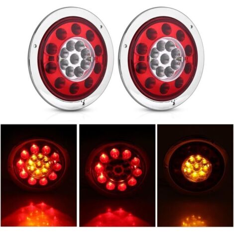 Stück 12V-24V DC Paar 4,3 Zoll runde 19 LED LKW Anhänger Brems- Stopp-Blinker Rücklicht Chromring Zweifarbig für LKWs, Anhänger, PKWs, Wohnwagen
