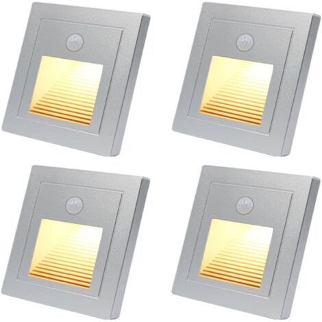 Stück 1,5-W-LED-Wandeinbaustrahler mit Bewegungsmelder, Treppenhausbeleuchtung, warmweißes Licht, Kunststoff-Einbauleuchte für Treppen, 230 V, Innenbereich, Silber