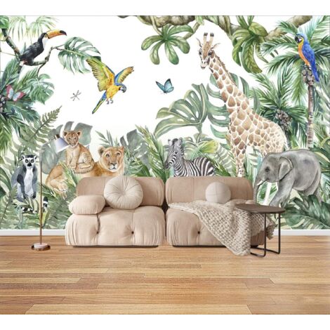 Stück 200 x 150 cm Vliestapete Dschungeltiere Giraffe Elefant