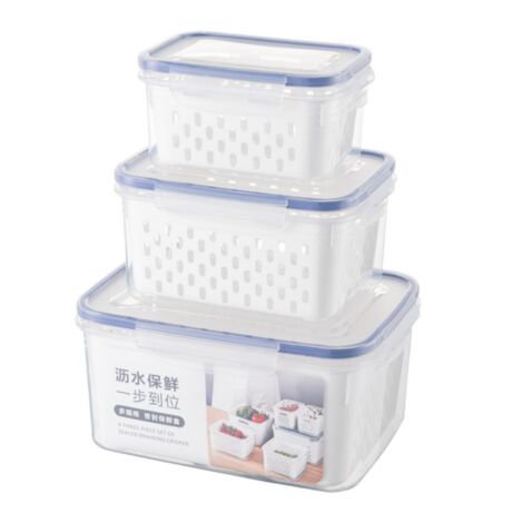Stück/3 Stück Kühlschrank-Aufbewahrungsbehälter für Obst und Gemüse mit Deckel und Sieb, Organizer und Aufbewahrungsbehälter für frische Produkte