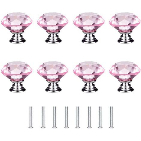Stück 30 mm Diamant-Türknäufe, Kristallglas-Diamant-Türknäufe mit Schrauben (rosa)