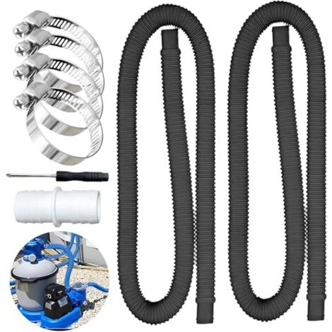 Stück 32 mm Schwimmbadschlauch, mit 4 Metall-Sicherheitsclips, 150 cm Ersatz-Poolschlauch, für Saug- und Pumpenschlauch, schwarz
