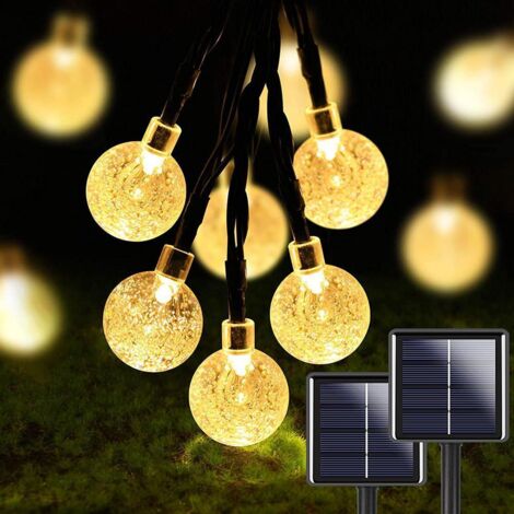 Stück 50 LED-Lichterketten mit Kristallkugeln, 9,75 m lang, solarbetrieben, wasserdicht, mit 8 Beleuchtungsmodi für Garten und Hof