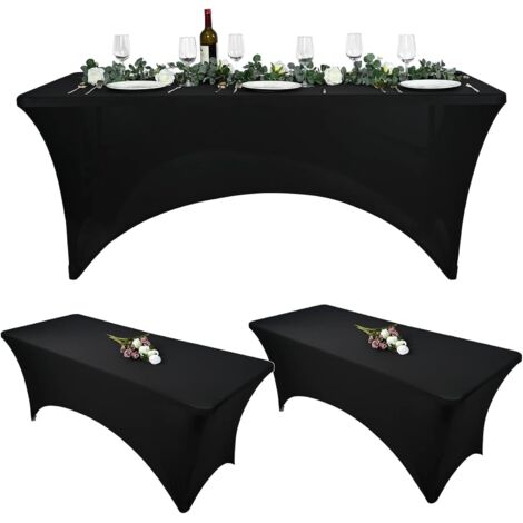 Stück 6 Fuß schwarze dehnbare elastische Spandex-Tischdecke, Terrassentischdecke aus Polyester, rechteckige Tischdecke für Hochzeiten, Cocktails, für Hochzeiten, Geburtstage, Partys, Schwarz