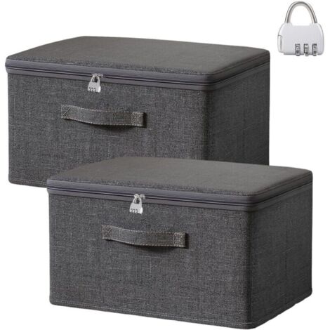 Stück Abschließbare Box, Aufbewahrungsbox mit Deckel Stoff, Stapelbare Faltbox, Abschließbare Kiste mit Griff, Box mit Zahlenschloss für Kleidung Süßigkeiten (S 30 x 20 x 14 cm)