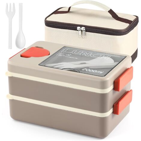 Stück Bento-Lunchbox, doppellagige Lunchbox mit 4 Fächern, Lunchbox mit Besteck, Soßenbehälter und Kühltasche, für Picknicks, Arbeit, Schule, 2000 ml großes Fassungsvermögen