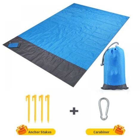 Stück (blau) Strandmatte, extra groß 200 cm x 210 cm, wasserdichte und sanddichte Picknickdecke, maschinenwaschbares Nylon FLITI
