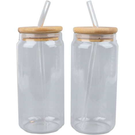 Stück Dosenförmige Trinkbecher 16oz mit Glasstrohhalm und Reinigungsbürste, Trinkgläser im Dosenstil für Tee und Whisky