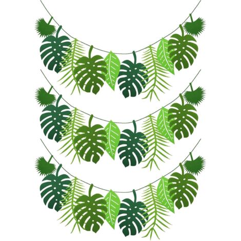 Stück Dschungelblatt-Girlande, wiederverwendbar, künstliches Palmblatt, tropisches Banner, künstliche Monstera-Dekoration für hawaiianisches Sommer-Meer-Geburtstagsthema
