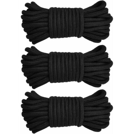 Stück gedrehtes Festmacherseil aus Baumwolle, weiches Strickseil, dicke Kordel, 10 m/33 Fuß, 8 mm, schwarz
