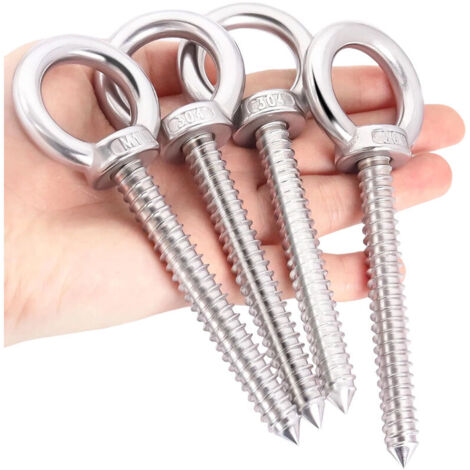 Stück große Schrauben M10 x 80 mm, robuste Edelstahl-Schraubösen, silberne M10-Heberinge, Schraubhaken für Hängematten, Jalousien, Hängesessel, Schaukelstühle