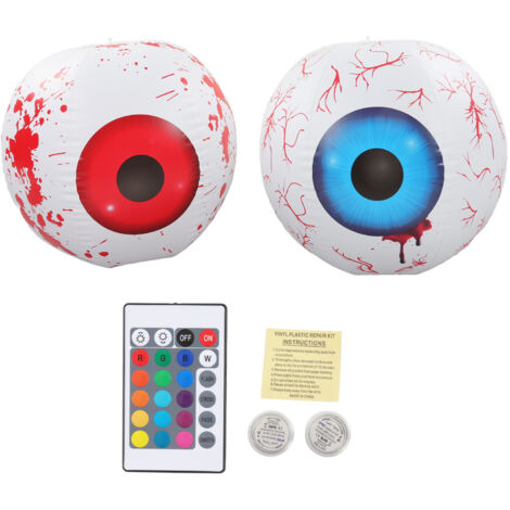 Stück gruselige aufblasbare Dekoration mit 12 einstellbaren farbigen LEDs – Aufblasbare Augenlampe für Halloween-Partys, blau und rot