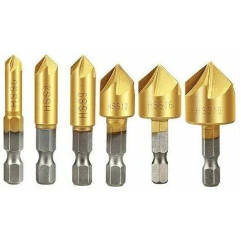 Stück Holzbearbeitungs-Senker, 90° HSS konischer Senker, Hartmetall-Anfasfräser, 6 mm, 8 mm, 9 mm, 12 mm, 16 mm, 19 mm