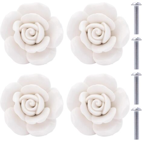 Stück Keramikknöpfe, rosa Blume, Keramik-Schubladenknöpfe, Porzellan-Rosen-Möbelknöpfe für Schubladen, Schränke, Schranktüren (weiß)