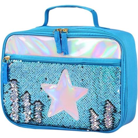 Stück Lunchbox für Mädchen, doppelseitig, mit Pailletten, Meerjungfrauen-Motiv