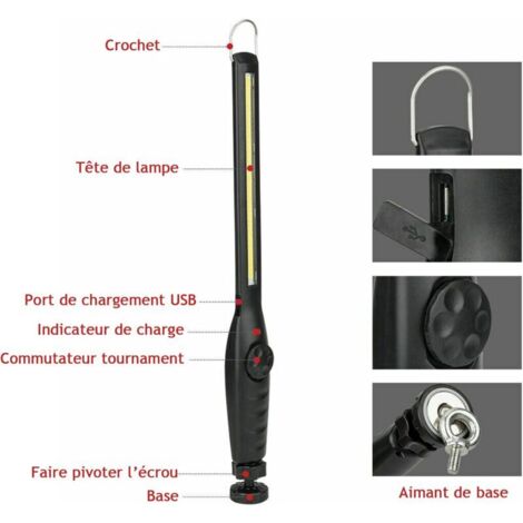 Stück magnetische LED-Arbeitsleuchte, superhelle, wiederaufladbare Taschenlampe für Garage, Camping, Wandern, Autoreparatur, Notfall [Energieklasse A]