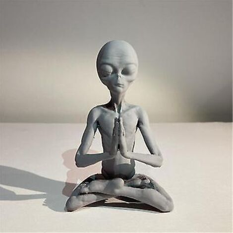 Stück meditierende Alien-Harzfigur (UFO, Innen- und Außendekoration, Gartenfigur, grau)