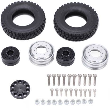 Stück Metall-Vorderradnaben mit Gummireifen für Tamiya 1/14 RC-LKW-Anhänger – Schwarz