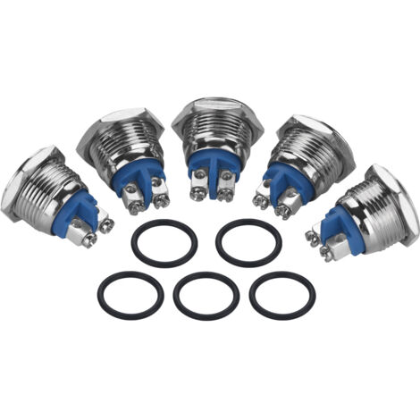 Stück Mini-Drucktaster, 2 Pins, 16 mm, 250 V, wasserdicht, Metall (Flachkopf)