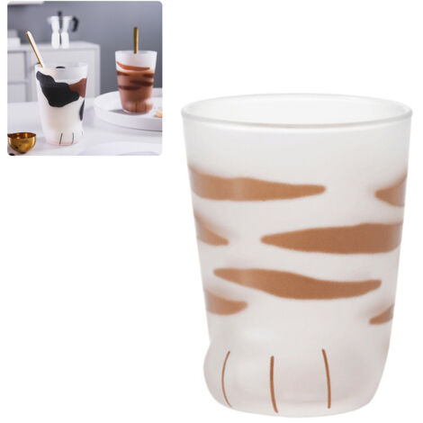 Stück Niedlicher Glasbecher mit Tigerpfotenabdruck für Kaffee, Milch, Büro, Frühstück – Originelles Geschenk