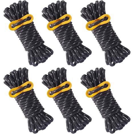 Stück reflektierendes Zeltseil, Camping-Zeltseil, 4 m x 5 mm, schwarzes Zeltseil mit verstellbarem Spanner für Outdoor-Camping-Markisenzelte