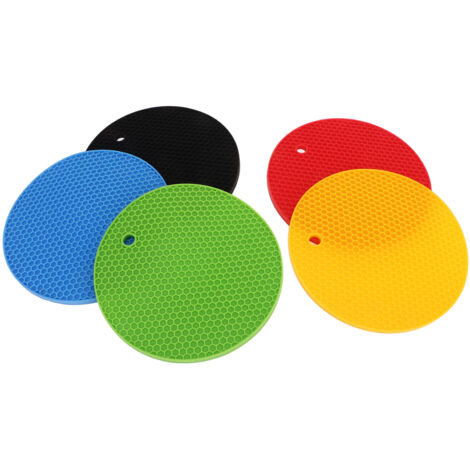 Stück runde Silikonuntersetzer, 18 cm Durchmesser, hitzebeständig, mehrfarbig (Gelb, Schwarz, Rot, Blau, Grün)