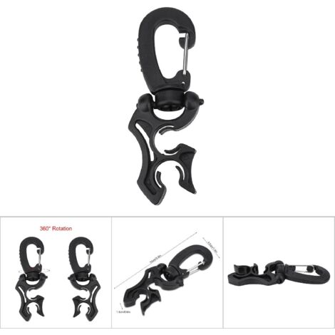 Stück Schlauchclip-Halter für Niederdrucktauchgeräte mit Karabiner (Schwarz)