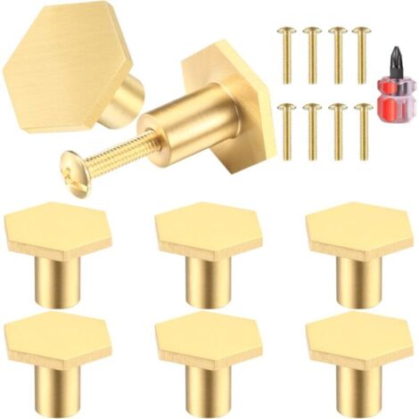 Stück SOPD Messing-Türknöpfe, goldfarbene sechseckige Küchenschrank-Schubladengriffe PPLS Türgriffe für Schrank- und Kleiderschrankschubladen - 22 x 18 mm