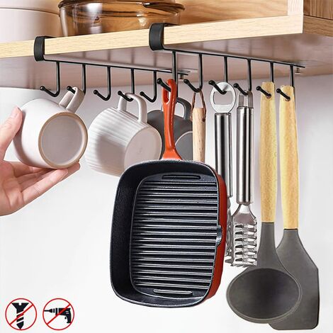 Stück Tassenhaken, Unterschrankhaken, Kaffeetassenhalter ohne Bohren, Aufbewahrungshaken für Tassen/Küchenutensilien/Krawatten Gürtel/Schal/Schlüsselaufbewahrung (Schwarz)