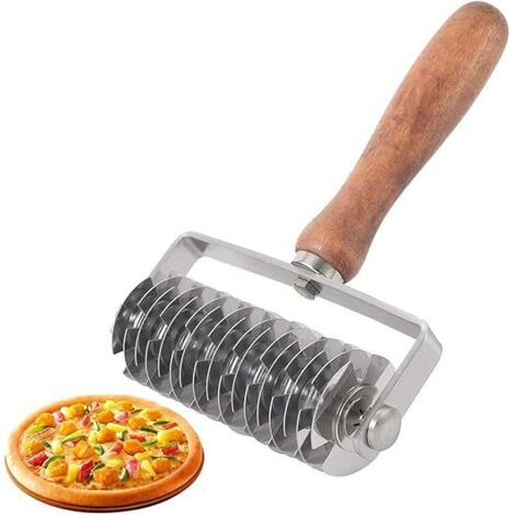 Stück Teiggitterroller, Gitter-Pizzaroller, Edelstahl-Teigschneider, Teigrollmesser mit Holzgriff zum Schneiden von Teig, Pizzakruste, Backen