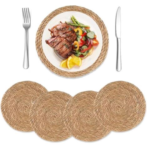 Stück Tischset Rund Geflochten, 30cm Natürliche Platzset Rund aus Schilf, Rustikal Vintage Untersetzer Teller, Runde Platzdeckchen, Hitzebeständig und rutschfest, Boho Deko für Esstisch