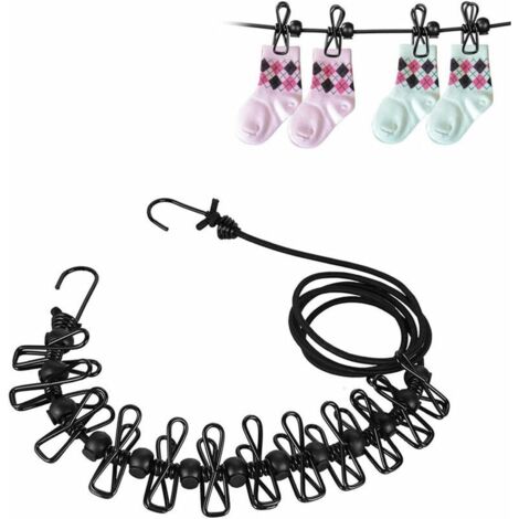 Stück tragbare Wäscheleine, verstellbare Reisewäscheleine, elastische, einziehbare Wäscheleine mit 12 Clips, schwarze Positionierungsschlaufen