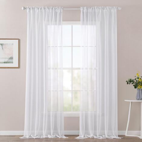 Stück transparente Gardinen, weicher, halbtransparenter Polyesterstoff, einfarbig, glatt, elegant, wärmende Fensterdekoration für das Wohnzimmer, Stangendurchzug, 130 x 265 cm, Weiß