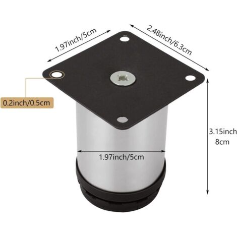 Stück verstellbare Möbelfüße, 80 mm hoch, runde Möbelfüße aus gebürstetem Edelstahl, Sofa- und Tischbeine, höhenverstellbar von 0-10 mm