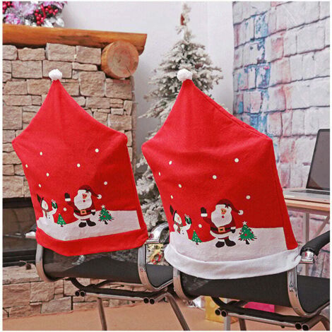 Stück Weihnachtsstuhlhussen mit Weihnachtsmütze, Weihnachtsdekoration, rot, Vlies, Weihnachtsstuhlhusse, Weihnachtstischdekoration, Weihnachtsmütze