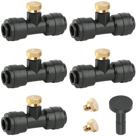 Stück Zerstäubungsdüsen-T-Stück + 7 Stück Messing-Nebeldüsen + 1 Kappen-Zerstäuberdüsen-Kit Sprühkopfsprinkler Kühlsystem Bewässerung für Gartenterrasse