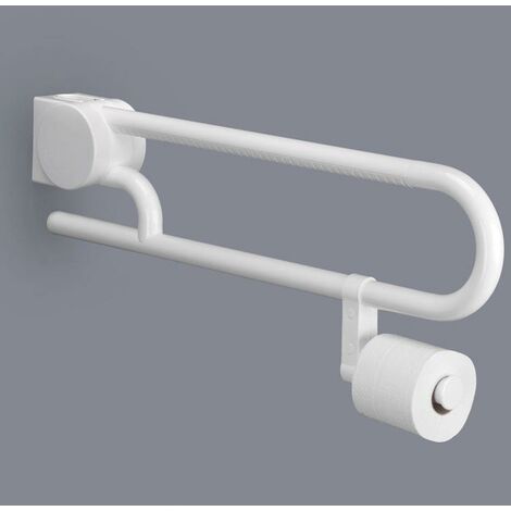 Stützklappgriff mit Papierrollenhalter, 64cm barrierefreies Badezimmer, weiß