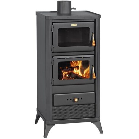 Stufa a Legna 12 Kw con Forno Acciaio Caminetto Camino Vetro Ceramico Carbone