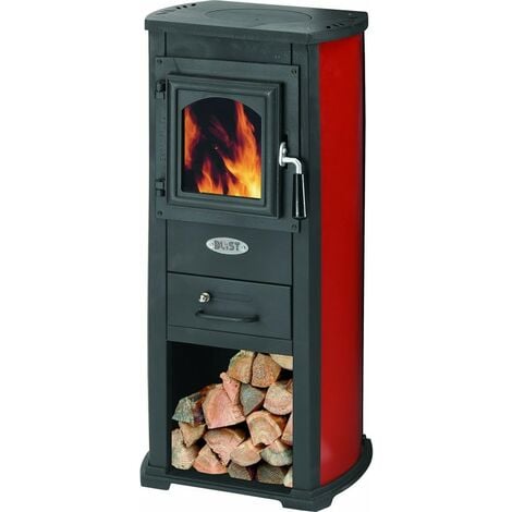 STUFA A LEGNA 5,2KW KARMA ROSSA ACCIAIO RISCALDAMENTO AMBIENTI CALORE CASA EKONOMIK LUX